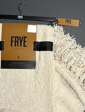 FRYE Throw Blanket Woven Chenille With Fringe Ivory Cream Beige 50 x 70" NWT